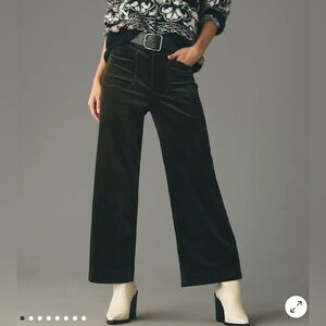 Anthropologie Maeve Colette Corduroy Crop Wide-Leg Pants in Dark Forest Green